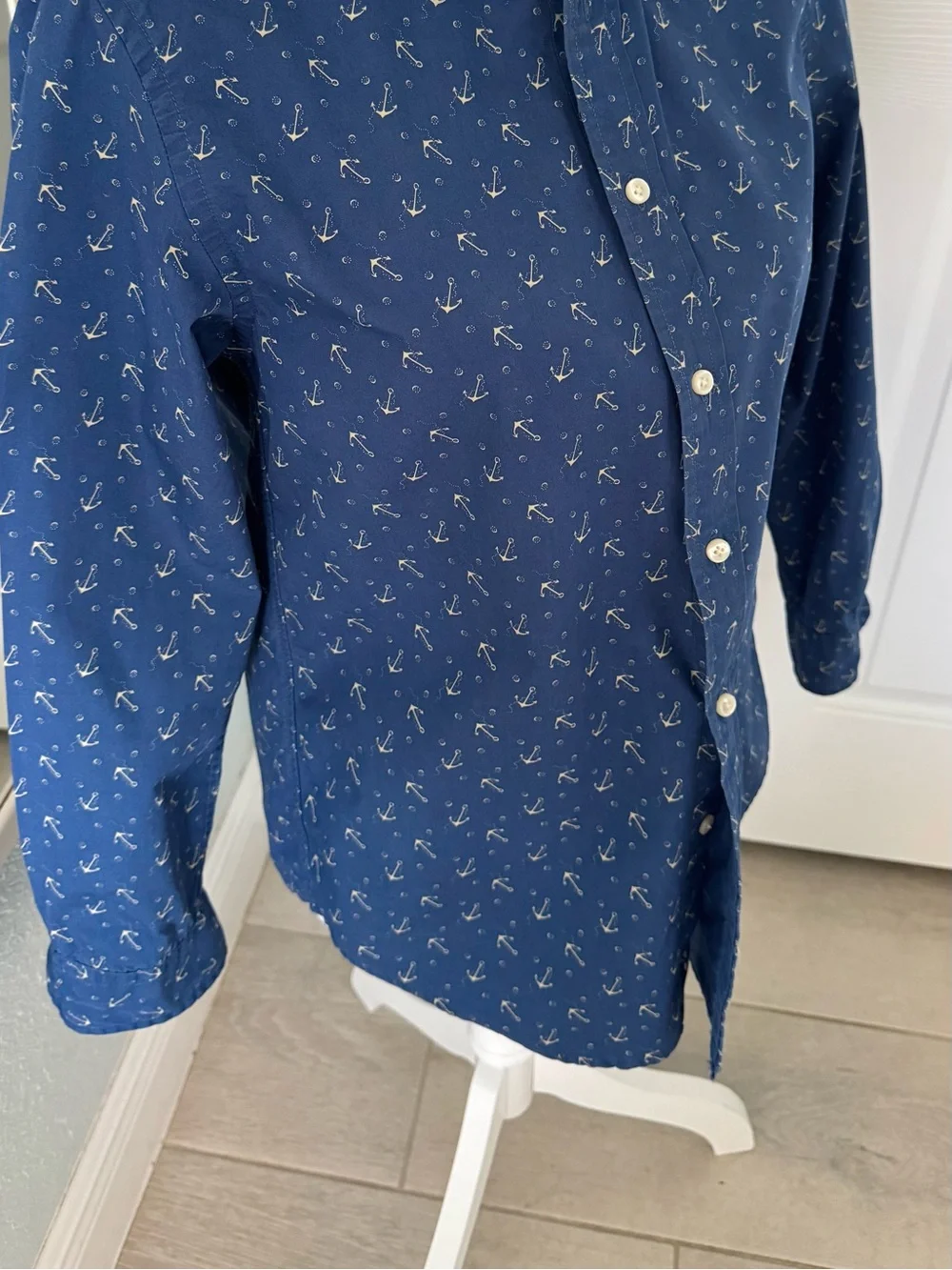 Ralph Lauren Blue Anchor Print Button Down Shirt Boys L 14-16 Women XS S